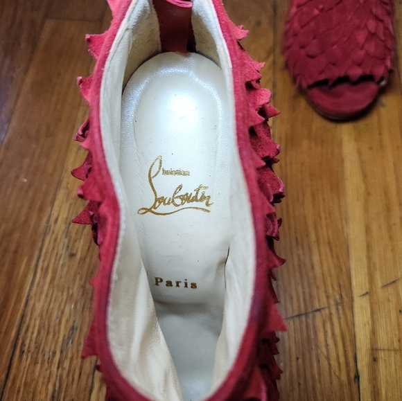 Christian Louboutin Red Suede Diplonana 120 Peep Toe Ankle Boots - Picture 9 of 13
